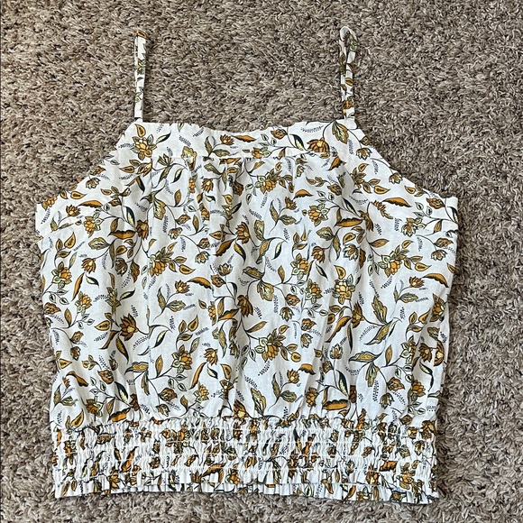 Loft Floral Tank Rushed banded Cotton botton Top Large - Picture 6 of 10